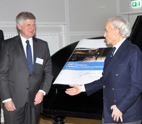 Prof. Andreas Hochhaus (li.) zusammen mit José Carreras bei der Eröffnung der José Carreras Stammzelltransplantationseinheit am UKJ. Foto: UKJ.