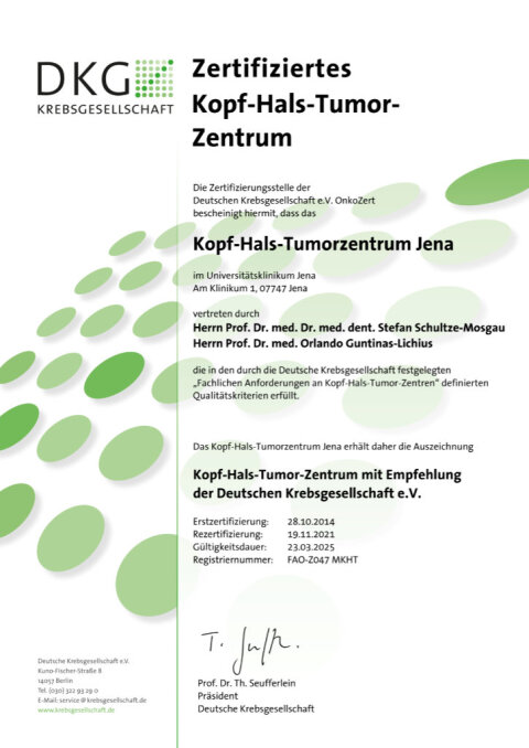 Zertifiziertes Kopf-Hals-Tumor-Zentrum 