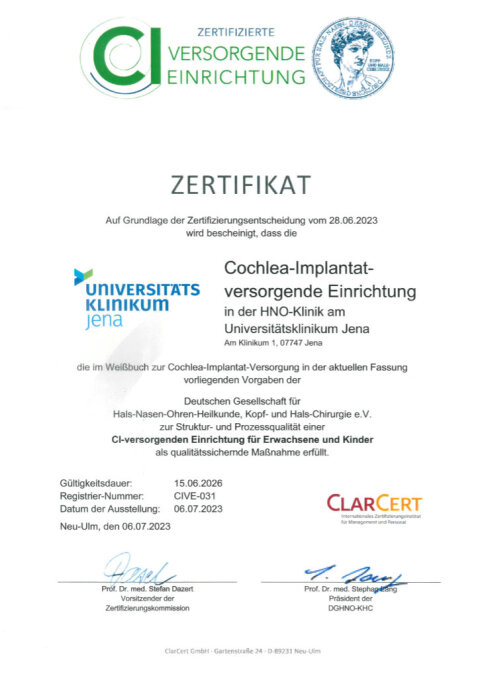 Zertifikat Cochlea-Implantat-versorgende Einrichtung