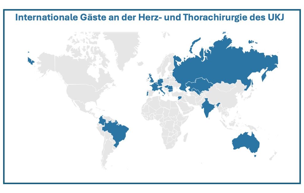 Diese Landkarte zeigt die Herkunftsländer unserer Gäste. Die Besucher kamen aus Afrika, Asien, Europa, Lateinamerika,und dem Nahen Osten nach Jena.