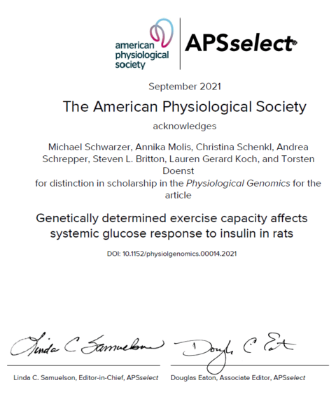 Physiol Genomik
. 23.07.2021 doi: 10.1152/physiolgenomics.00014.2021.<br/>
Genetisch bedingte körperliche Leistungsfähigkeit beeinflusst die systemische Glukosereaktion auf Insulin bei Ratten<br /><br />
Michael Schwarzer, Annika Molis, Christina Schenkl, Andrea Schrepper, Steven L Britton, Lauren G Koch, Torsten Doenst<br />