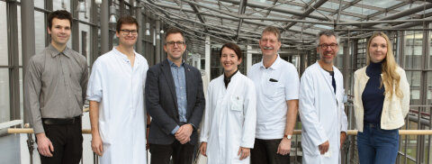 Das Team des JenaAllergieCentrums: Michael Rose (Oberarzt im Institut für Klinische Chemie und Laboratoriumsdiagnostik), Michael Lorenz (Oberarzt in der Kinderklinik), Dr. Jörg Tittelbach (kommissarischer Direktor der Hautklinik), PD Dr. Katharina Geißler (Oberärztin in der HNO-Klinik), Prof. Dr. Hans Proquitté (kommissarischer Direktor der Kinderklinik), Prof. Dr. Orlando Guntinas-Lichius (Direktor der HNO-Klinik) und Dr. Laine Ludriksone-Grasser (Fachärztin in der Hautklinik) (v.l.n.r.). Foto: UKJ